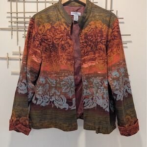 VTG Y2K Phoenix Linen Cotton‎ Blend Textured Blazer Jacket Women's XL Tapestry